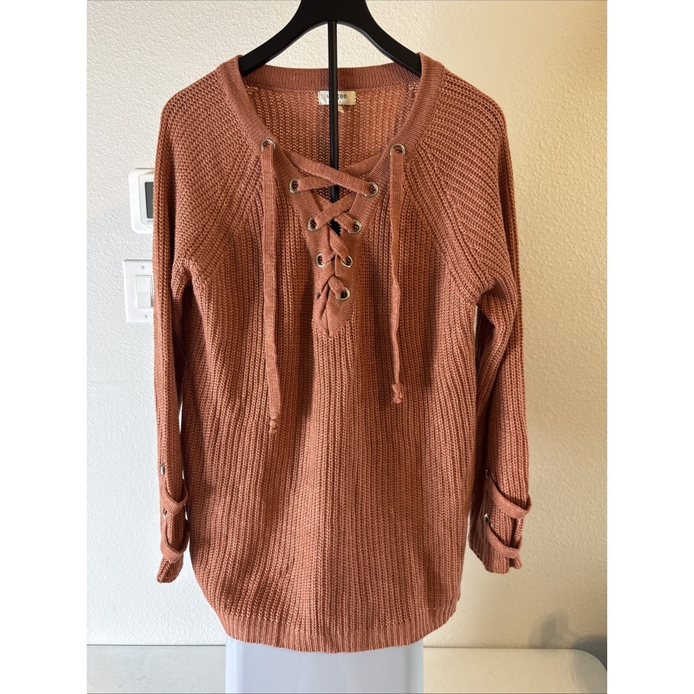 Umgee Women's Size Pullover Knit Lace Up Orange Size L
